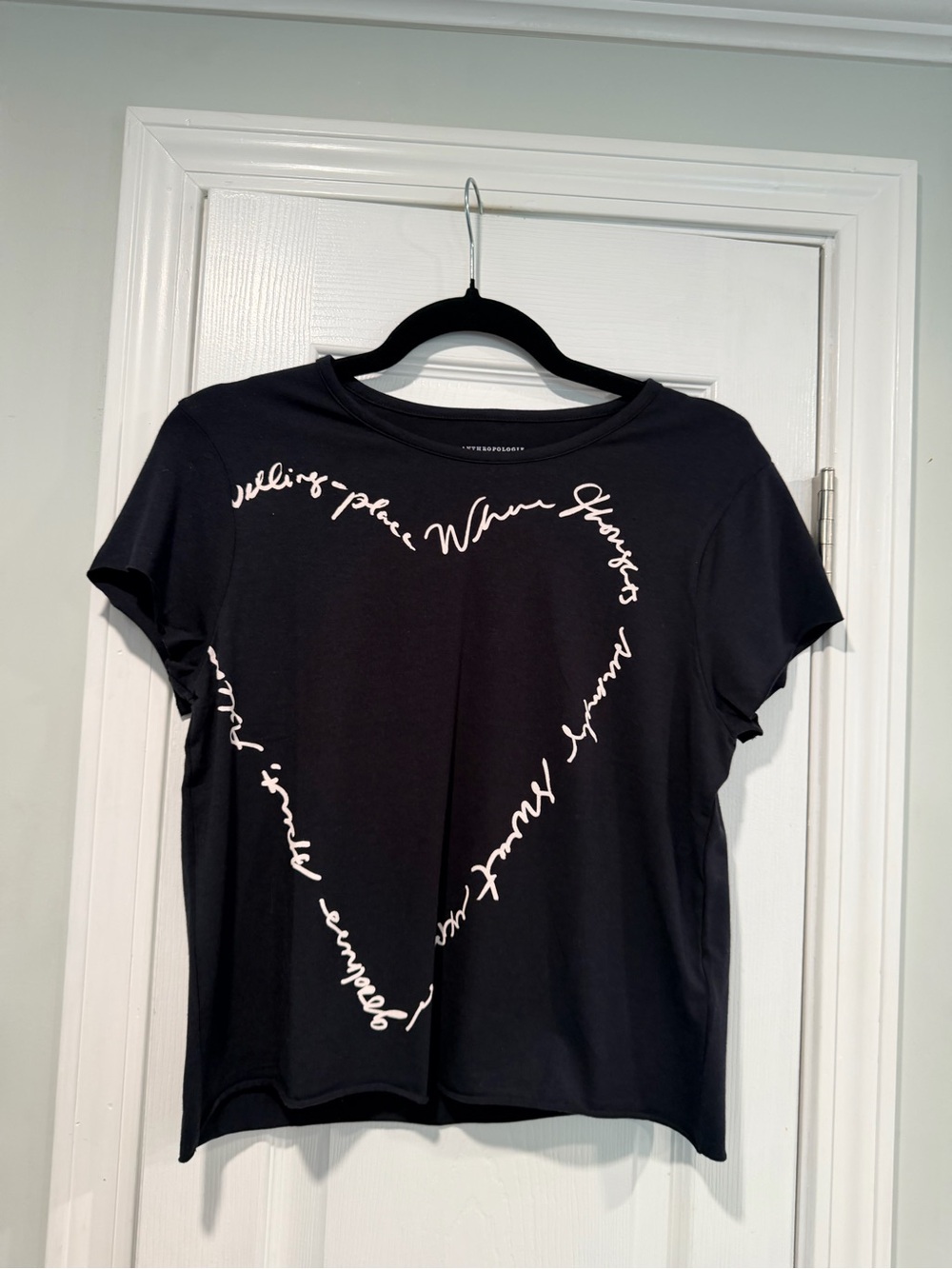 NWOT Anthropologie Size L Graphic Script Heart T-Shirt Black Short Sleeve Tee